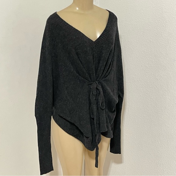 Remain gray Angora soft v neck dolman sleeve front tie sweater top Fall Winter S - Picture 2 of 9